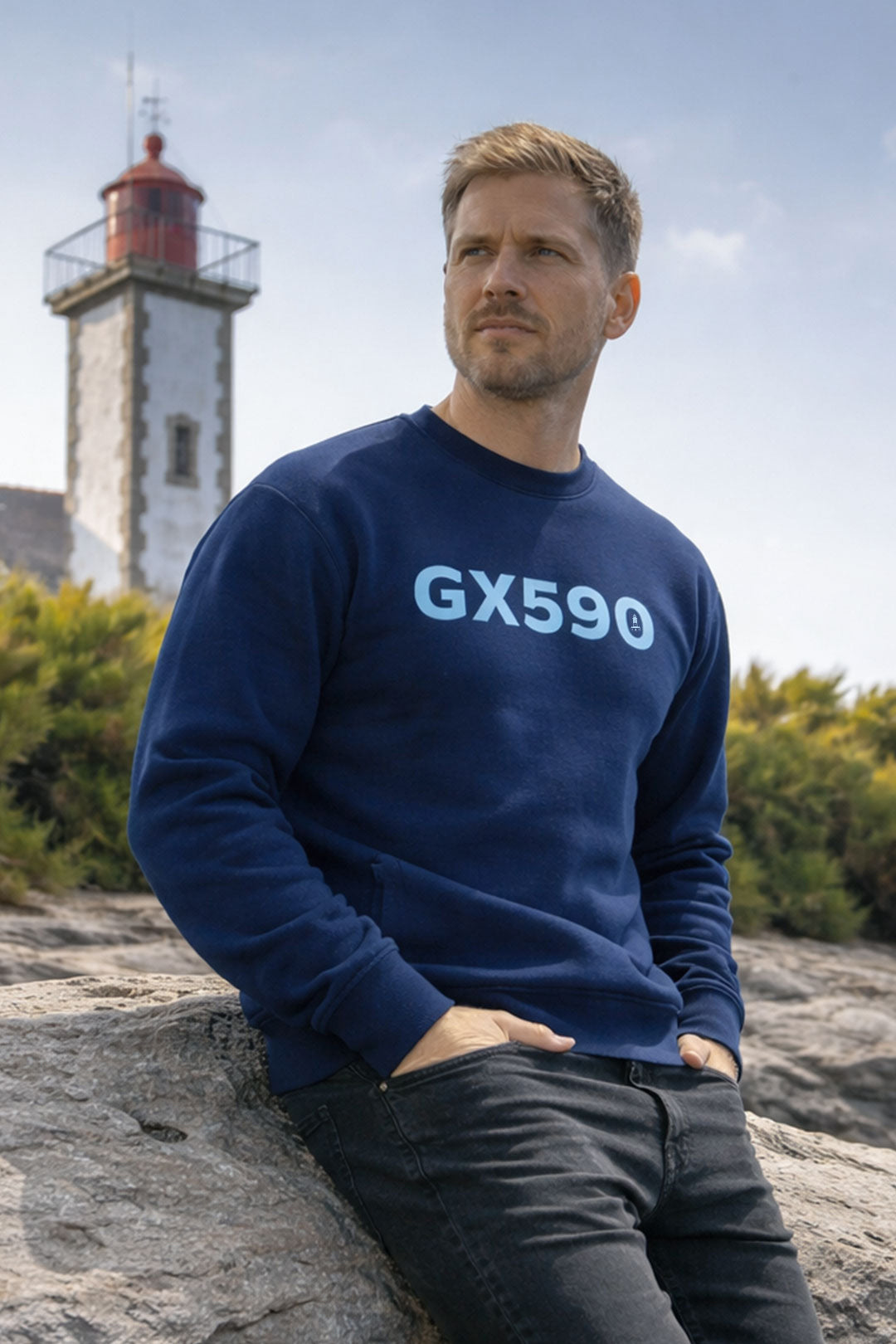Sweat-shirt GX590 Bleu-marine et Bleu pastel